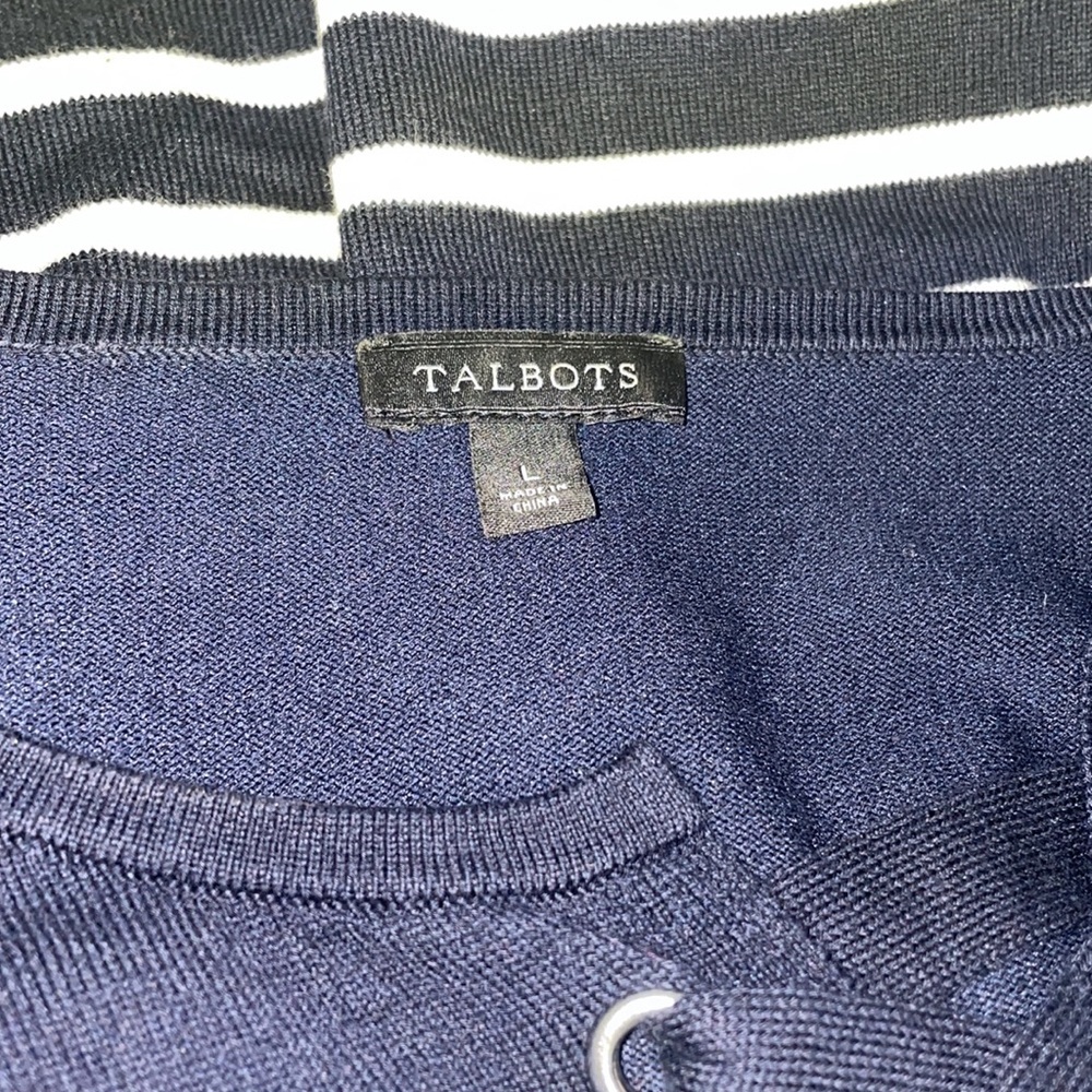 Navy Blue, White Striped Dress -‎ Talbots size 10 - Picture 3 of 4